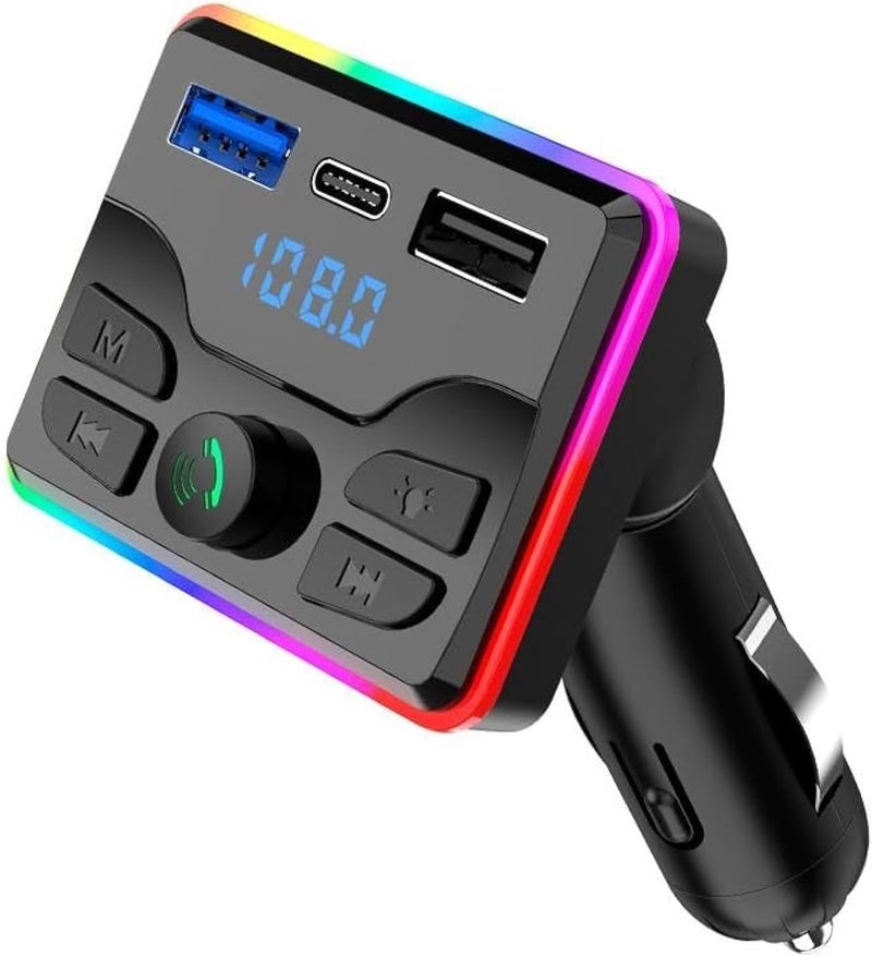 LDNIO Car Bluetooth Mp3 Player with Ambient Light U Disk Music Player PD Charger for Car Hands-Free Call Receiver FM Transmitter - Image 1