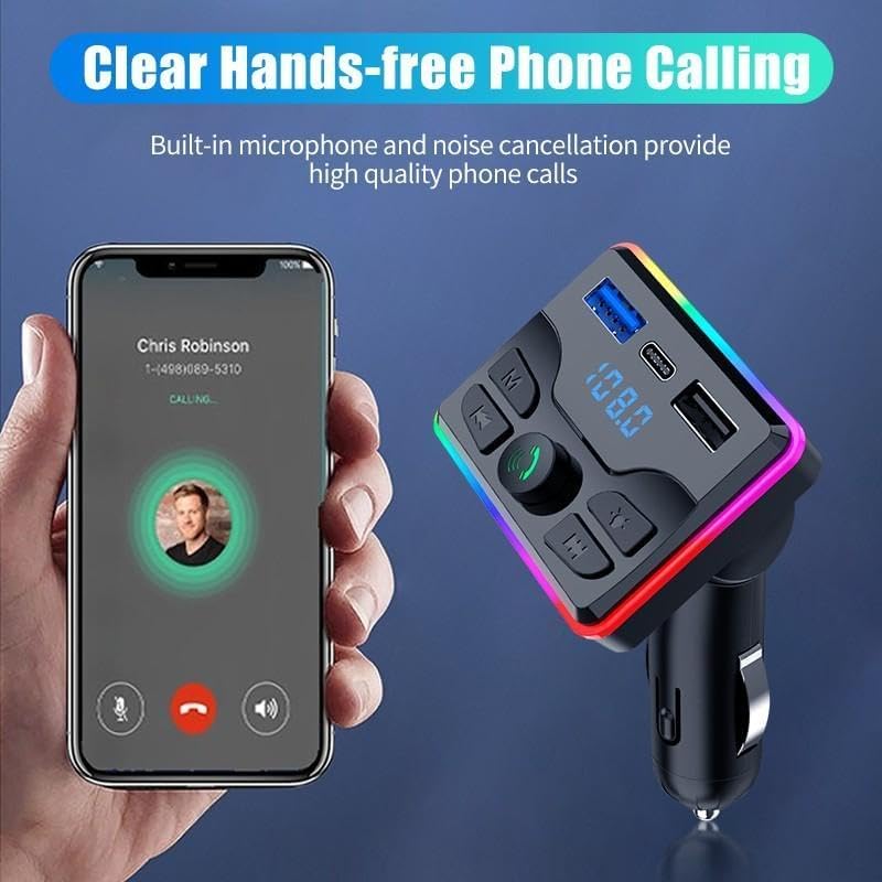 LDNIO Car Bluetooth Mp3 Player with Ambient Light U Disk Music Player PD Charger for Car Hands-Free Call Receiver FM Transmitter - Image 5