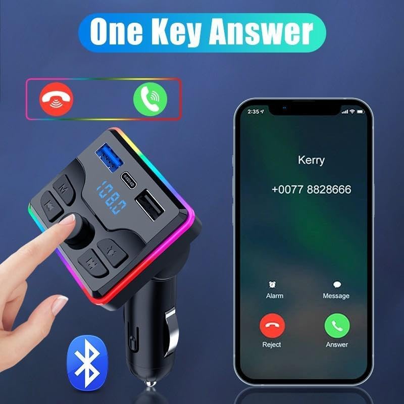 LDNIO Car Bluetooth Mp3 Player with Ambient Light U Disk Music Player PD Charger for Car Hands-Free Call Receiver FM Transmitter - Image 3