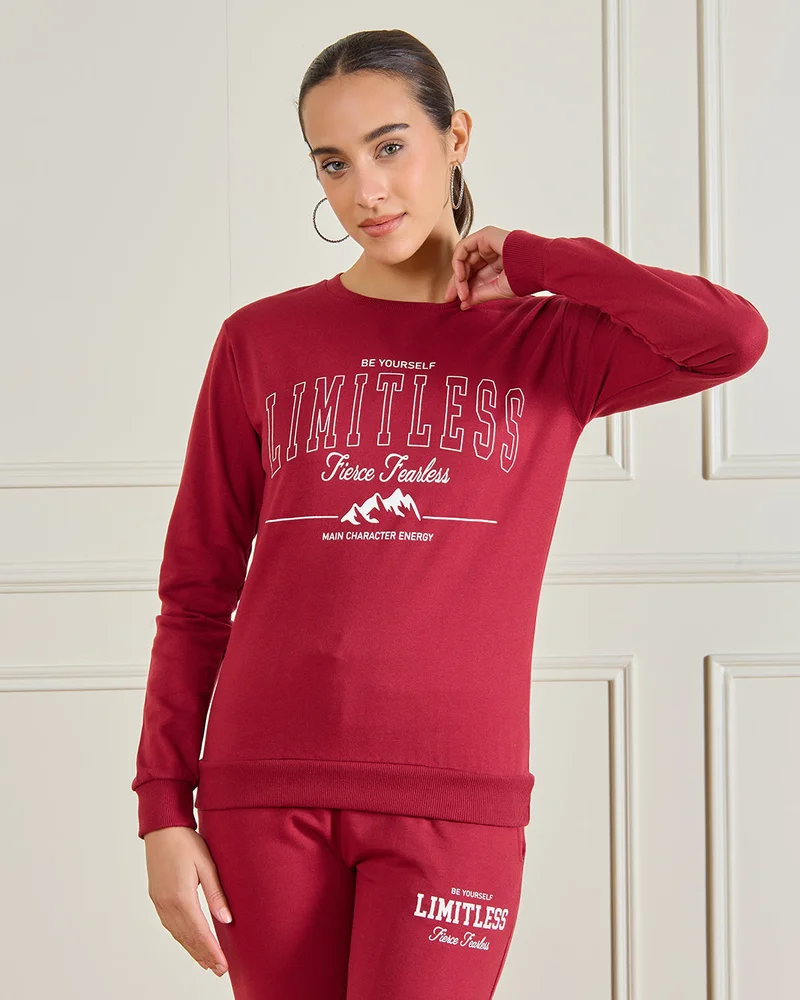 REDTAG Women Burgundy Basic Sweatshirt