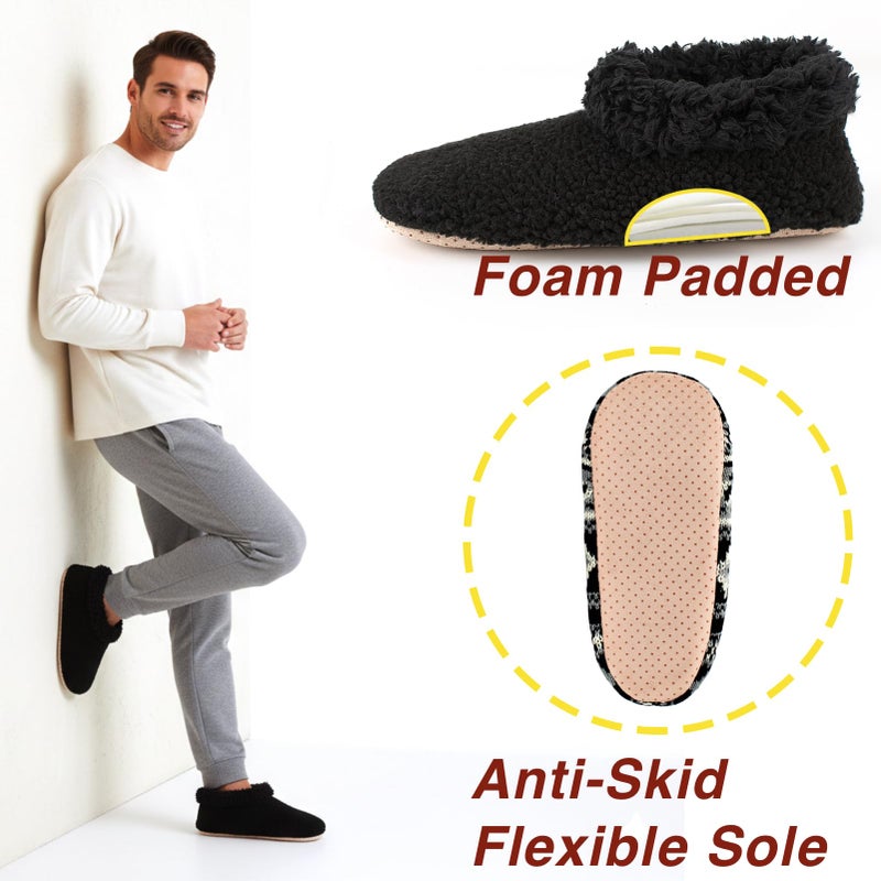 cosyone1997 2-Pair Soft Slippers for Men Indoor Sherpa Fleece Lined, Bedroom Fuzzy Socks Non-slip Gripper Soles, Winter Warm House Shoes, Cozy Gifts for Christmas Birthday Unique, Adult Size 12-13 - Image 5