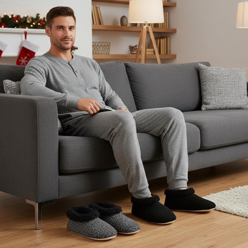cosyone1997 2-Pair Soft Slippers for Men Indoor Sherpa Fleece Lined, Bedroom Fuzzy Socks Non-slip Gripper Soles, Winter Warm House Shoes, Cozy Gifts for Christmas Birthday Unique, Adult Size 12-13 - Image 2