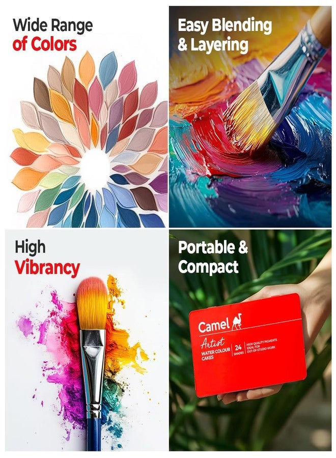 Camel Artist Water Colour Cakes 24 Assorted Shades | Rich Pigments & Vibrant Colors | Ideal for Artists & Hobbyists - Image 4