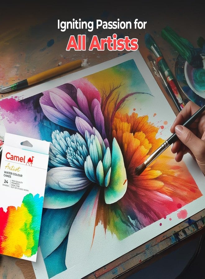Camel Artist Water Colour Cakes 24 Assorted Shades | Rich Pigments & Vibrant Colors | Ideal for Artists & Hobbyists - Image 3