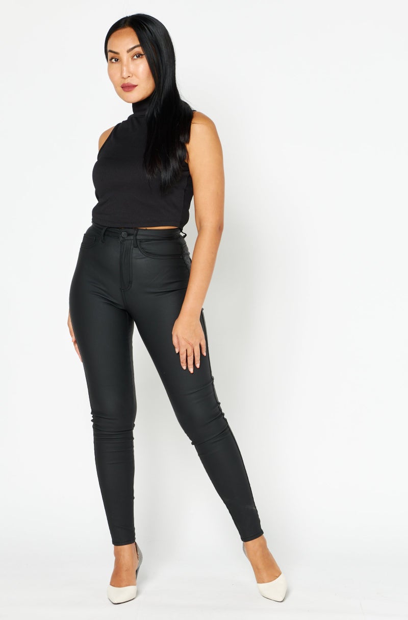 ONLY سروال نسائي عالي الخصر قابل للتمدد بطول 30، أسود - Image 4