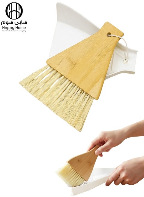 Wooden Dustpan and Brush Set, Natural Wood Handle Cleaning Tool with Soft Bristles, Elegant Handheld Broom for Home Kitchen Office, Durable & Easy to Store, Eco-Friendly Cleaning Set