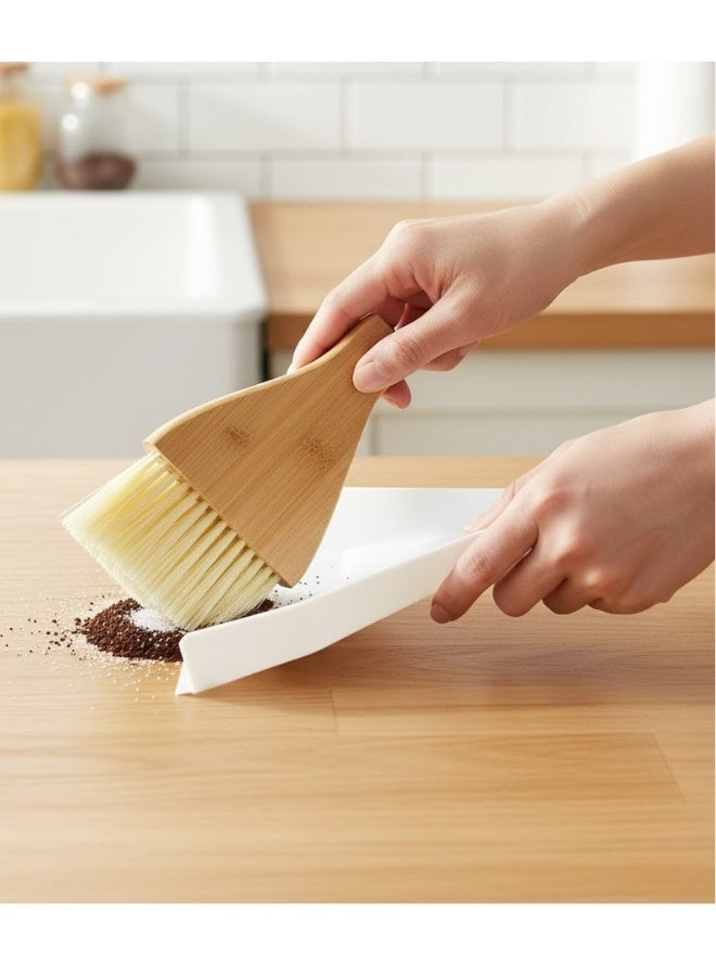 هابي هوم طقم مجرفة وفرشة خشبية للتنظيف، تصميم أنيق من الخشب الطبيعي بمقبض مريح وشعيرات ناعمة، أداة تنظيف منزلية متعددة الاستخدامات للمطبخ وغرفة المعيشة والمكتب، سهلة التخزين والاستخدام اليومي - Image 3