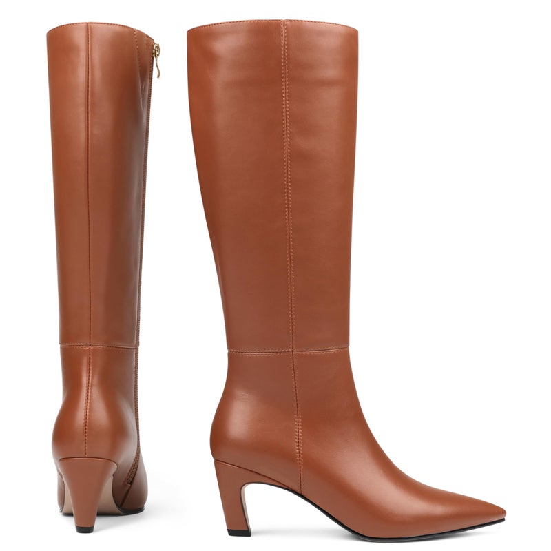 COLETER Women's Knee High Boots Pointed Toe Kitten Low Heel Tall Boots Comfortable Fall Winter Long Boots Brown 7.5US - Image 5