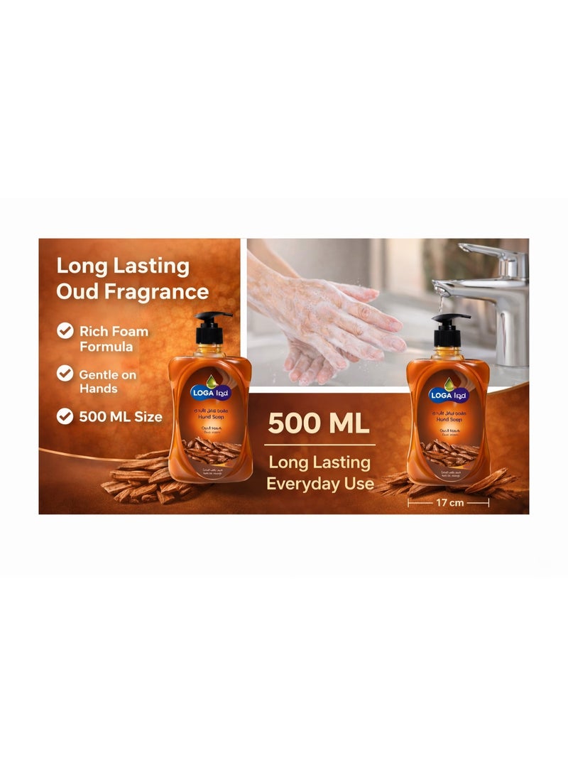 LOGA Oud Hand Soap 500ML Long Lasting Fragrance Liquid Hand Wash Pump Bottle Soft Hands - Image 1