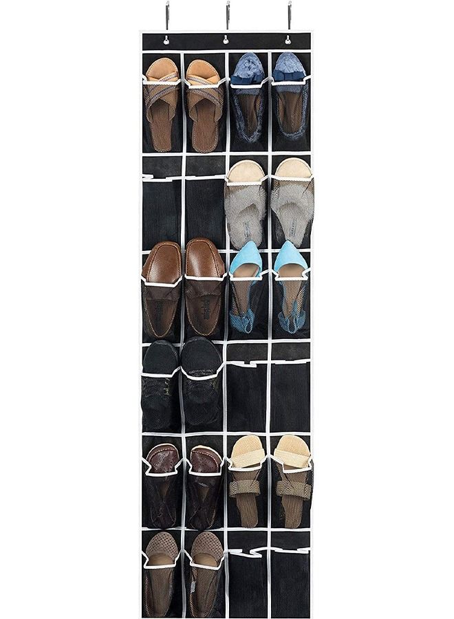 ZOBER Over the Door Shoe Organizer - 24 Breathable Pockets, Hanging Shoe Holder for Maximizing Shoe Storage, Accessories, Toiletries, Laundry Items. 64in x 18in - Image 1