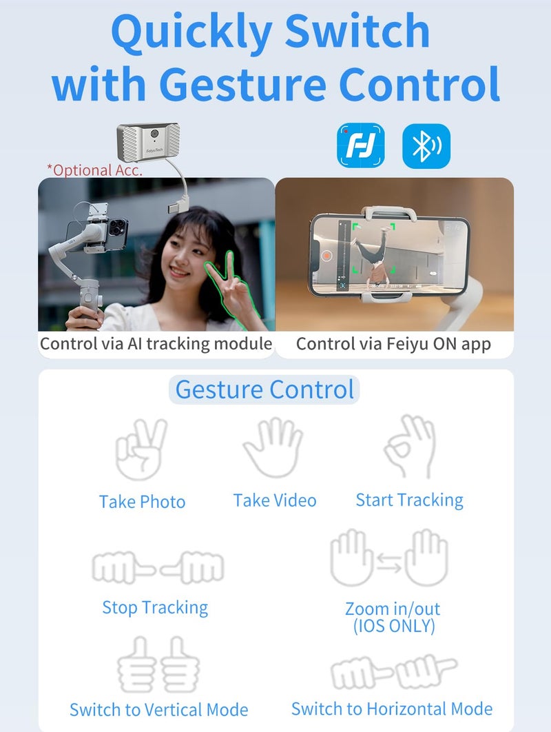 FeiyuTech Feiyu VB4SE 3-Axis Smartphone Gimbal Stabilizer â€“ Compact Handheld Video Stabilizer with Bluetooth Control, App Shooting Modes, 1300mAh Battery â€“ Compatible with iPhone & Android - Image 2