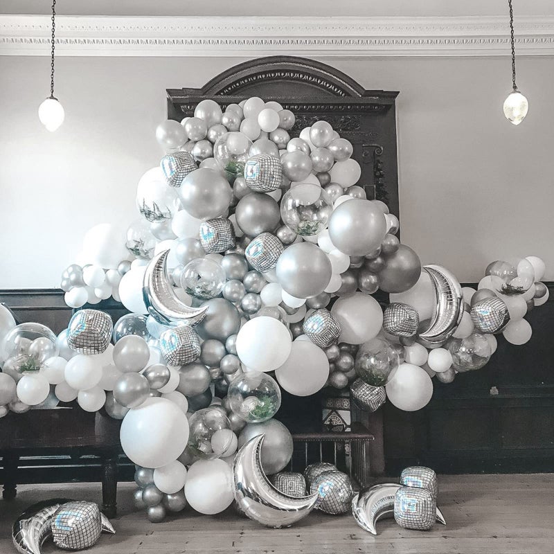 RUBFAC 129pcs Metallic Silver Balloons Different Sizes 18 12 10 5 Inches, Latex Balloon Garland Arch Kit for Birthday Party Graduation Wedding Holiday Decoration - Image 4