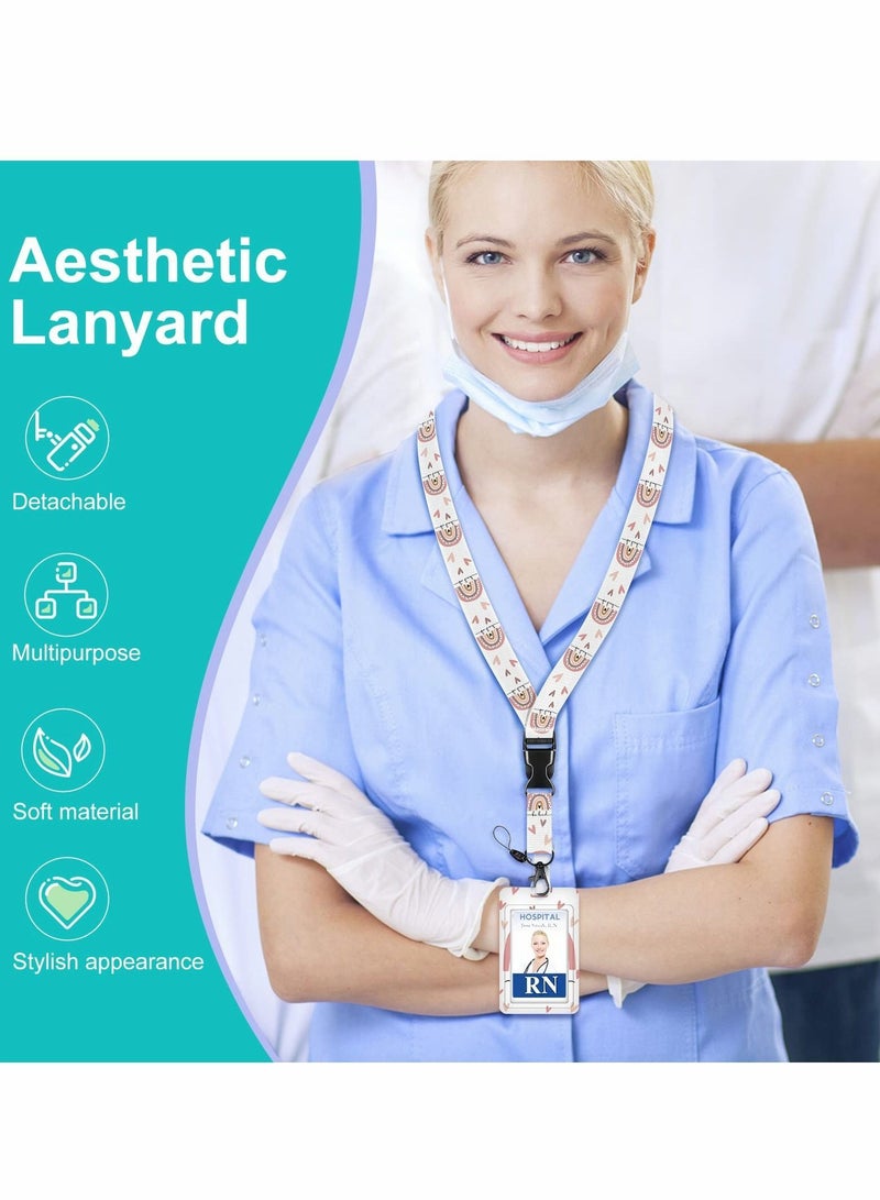 XiuWoo ID Badge Holder with Lanyard and Retractable Reel Clip, Boho Card Name Tag Vertical Protector Bage Clips for Nurse Nursing Doctor Student - Image 2