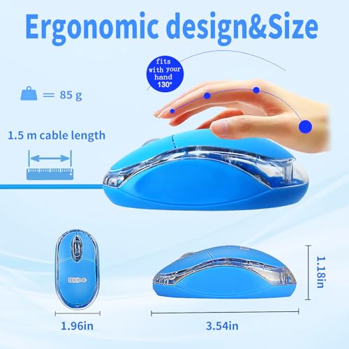 SOON GO SOONGO Kids Mouse for Laptop USB Ergonomic Optical Mouse Blue Color 1.5M Cable - Image 2