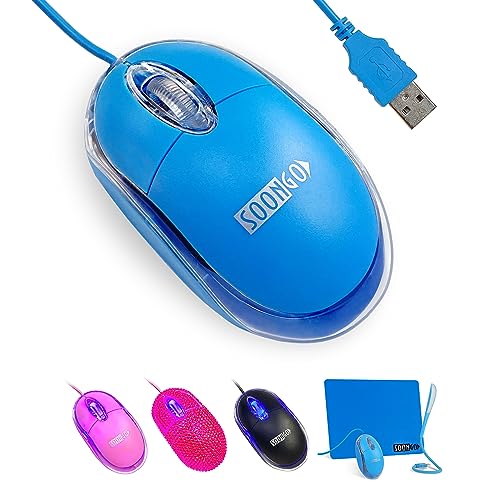 SOON GO SOONGO Kids Mouse for Laptop USB Ergonomic Optical Mouse Blue Color 1.5M Cable - Image 1