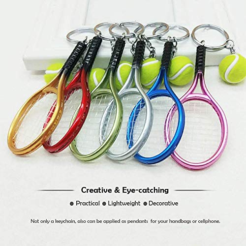 AUHOKY 6Pcs Mini Tennis Racket Keychain Key Ring, Fashionable Alloy Tennis Ball Split Ring, Sport Style Split Keychain for Sport Lovers Team - Exquisite & Lightweight(6 Colors) - Image 4