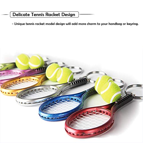 AUHOKY 6Pcs Mini Tennis Racket Keychain Key Ring, Fashionable Alloy Tennis Ball Split Ring, Sport Style Split Keychain for Sport Lovers Team - Exquisite & Lightweight(6 Colors) - Image 3