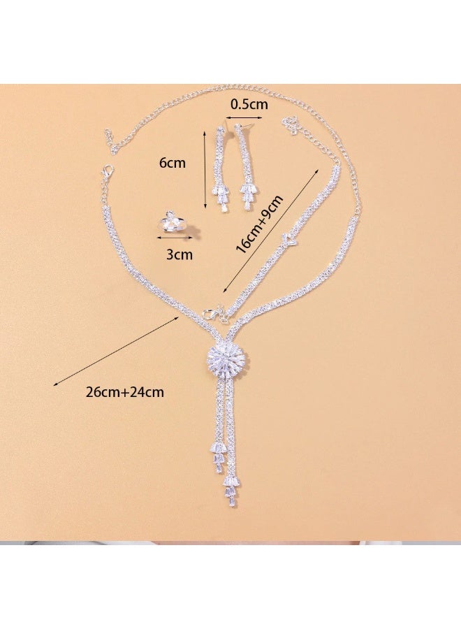 أمبريت طقم مجوهرات نسائي 5 قطع من حجر الراين | عقد زهري أنيق + أقراط زركون + قلادة + سوار + خاتم | حفلات الزفاف والمناسبات وهدية  وعيد الأم - Image 4