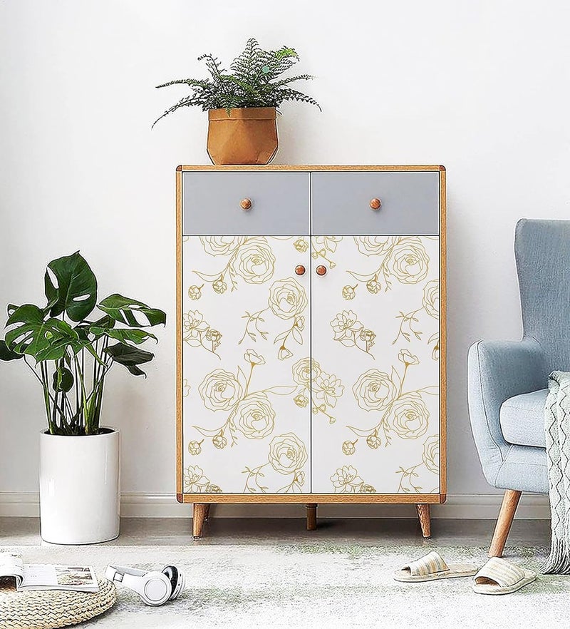 TEKCOOL 45 * 900 Peel and Stick Wallpaper Gold and White Contact Paper Floral Wallpaper Self Adhesive Removable Wallpaper for Bedroom Covering Vinyl Rolls(White & Gold) - Image 3