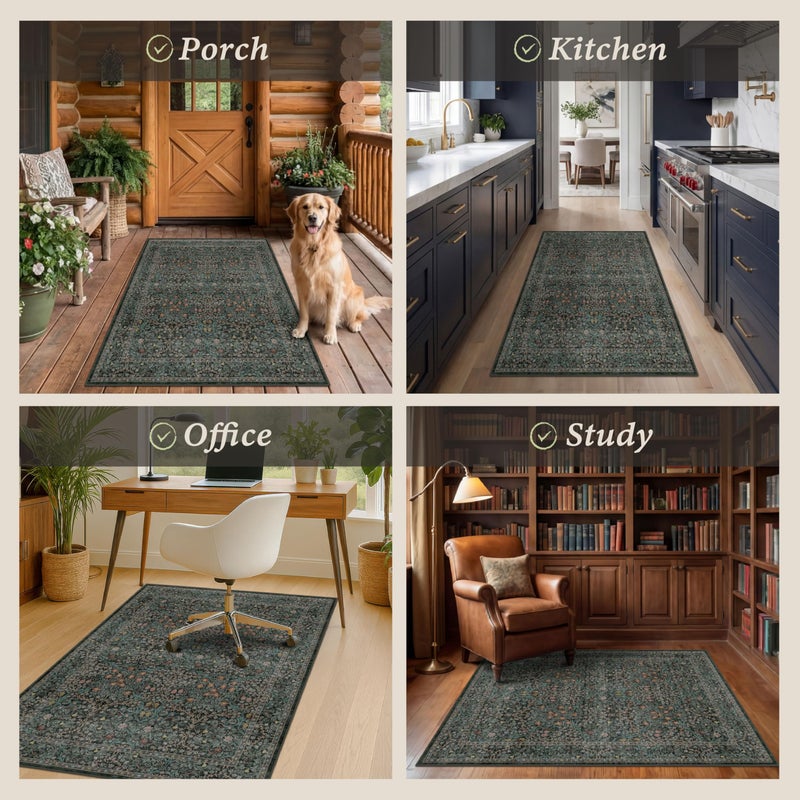 JTJ Vintage Floral Dark Green Office Chair Mat for Hardwood & Tile Floor, 3x4 Non-Slip Ultra Soft Low Pile Under Desk Rug, Floor Protector for Heavy Duty Office Chair, Stain Resistant, Easy to Clean - Image 4