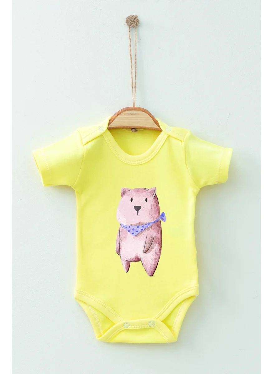 Ada Bebek Çocuk Ada Baby Kid Adabebek Cotton Organic Scarf Bear Short Sleeve Bodysuit Baby Bodysuit