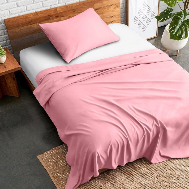 Premium Hotel Quality Flat Sheet and Pillow Case, Bed Sheet 2 Pieces Set, Soft & Breathable and Cooling, Extra Twin Size 243 x 167 cm, Light Pink - Image 1