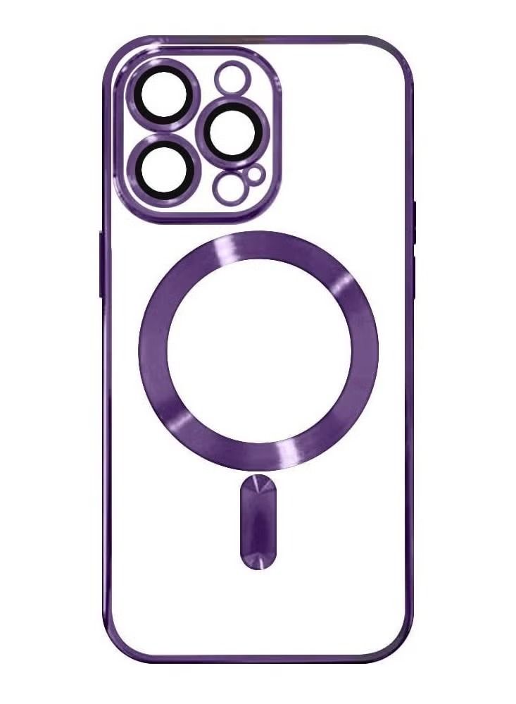 Zaboon 2Pack for iPhone 14 Pro Max Magsafe Case and Screen Protector Clear Electroplating Frame Wireless Charging Cover with Tempered Glass Purple/Clear - Image 3