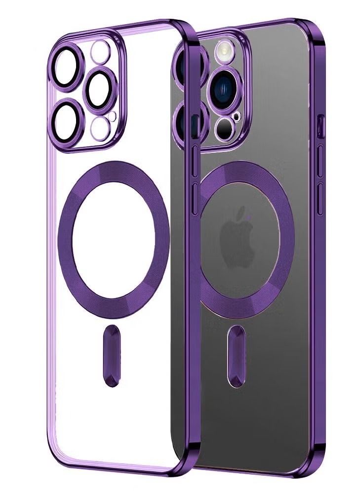 Zaboon 2Pack for iPhone 14 Pro Max Magsafe Case and Screen Protector Clear Electroplating Frame Wireless Charging Cover with Tempered Glass Purple/Clear - Image 4