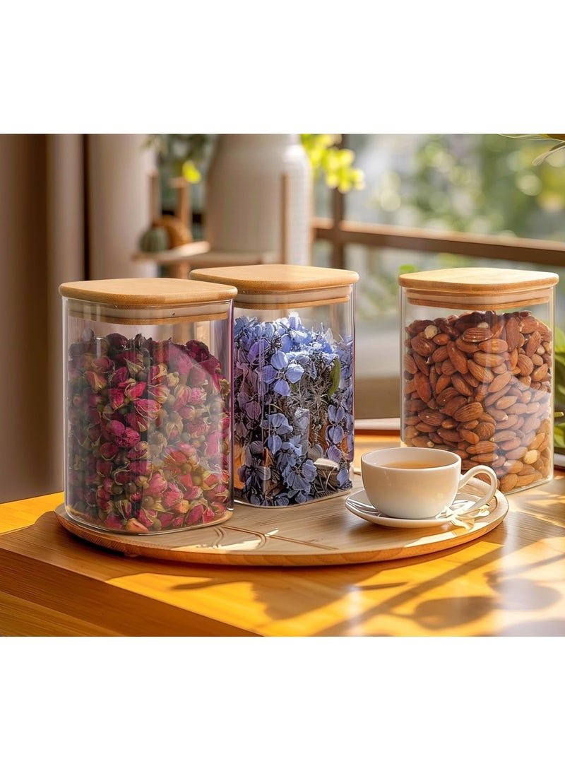 الحفاظ على سيد الحفاظ على مجموعة رئيسية من 6 مربع 1300 مللي مجموعة حاويات تخزين المطبخ ، جرة زجاجية لتخزين المطبخ ، الجرار الزجاجية مع غطاء الخيزران ، حاويات زجاجية واضحة للدقيق والسكر والقهوة وحاوية الأرز ، جرة الحلوى - Image 5