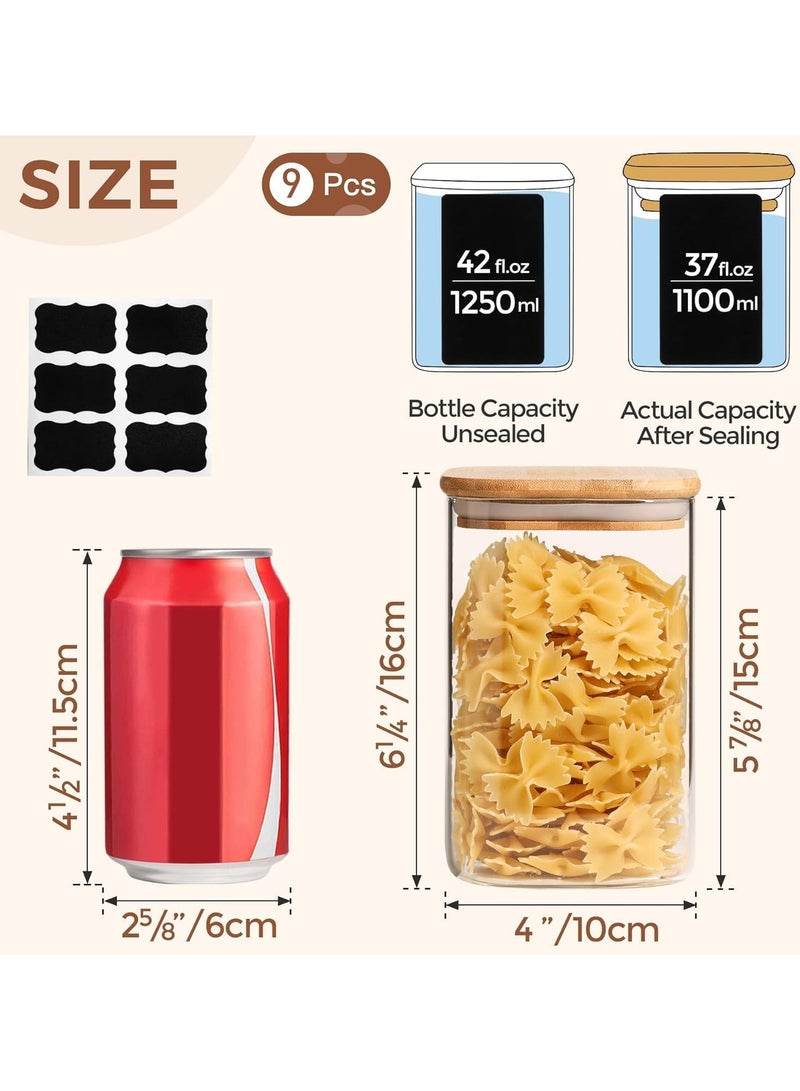 الحفاظ على سيد الحفاظ على مجموعة رئيسية من 6 مربع 1300 مللي مجموعة حاويات تخزين المطبخ ، جرة زجاجية لتخزين المطبخ ، الجرار الزجاجية مع غطاء الخيزران ، حاويات زجاجية واضحة للدقيق والسكر والقهوة وحاوية الأرز ، جرة الحلوى - Image 2