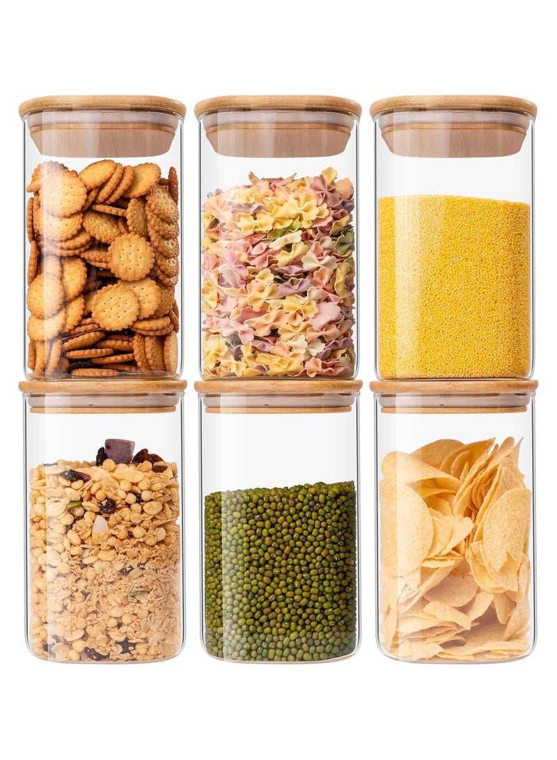 الحفاظ على سيد الحفاظ على مجموعة رئيسية من 6 مربع 1300 مللي مجموعة حاويات تخزين المطبخ ، جرة زجاجية لتخزين المطبخ ، الجرار الزجاجية مع غطاء الخيزران ، حاويات زجاجية واضحة للدقيق والسكر والقهوة وحاوية الأرز ، جرة الحلوى - Image 1
