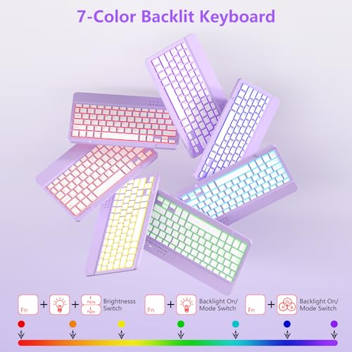 MMK for iPad A16 Case with Keyboard (2025), 7 Color Backlight | Removable keypad with Pencil Holder | 360 Degree | Rotating for iPad 10th Generation Case with Keyboard, Purple - Image 4