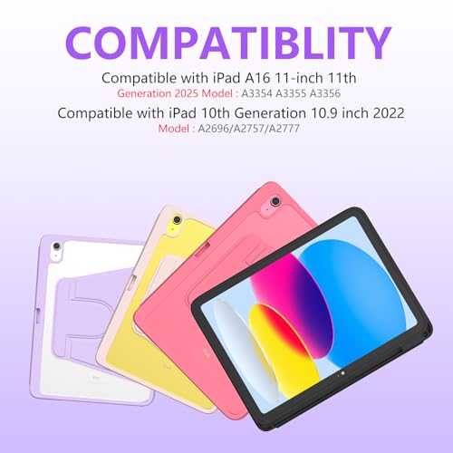MMK for iPad A16 Case with Keyboard (2025), 7 Color Backlight | Removable keypad with Pencil Holder | 360 Degree | Rotating for iPad 10th Generation Case with Keyboard, Purple - Image 2