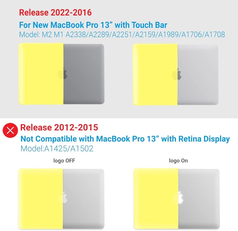 I Benzer Compatible with 2025 2024 M2 MacBook Pro 13 Inch Case 2025-2016 M1 A2338 A2289 A2251 A2159 A1989 A1706 A1708, Hard Shell Case & Keyboard Cover for Mac Pro 13, Yellow, T13YW+1 - Image 4