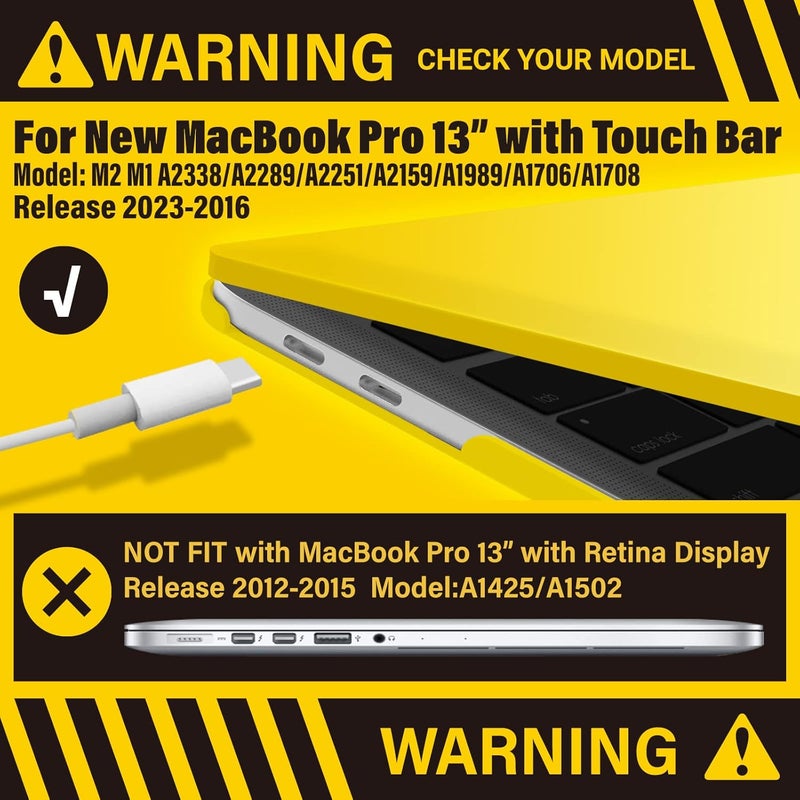 I Benzer Compatible with 2025 2024 M2 MacBook Pro 13 Inch Case 2025-2016 M1 A2338 A2289 A2251 A2159 A1989 A1706 A1708, Hard Shell Case & Keyboard Cover for Mac Pro 13, Yellow, T13YW+1 - Image 3
