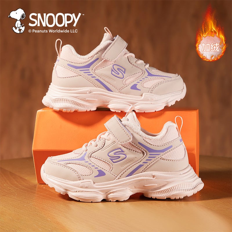 Snoopy Boys' Shoes Big Children'S Fleece-Lined Warm Cotton Shoes Leather Waterproof Outdoor Shoes - Image 3