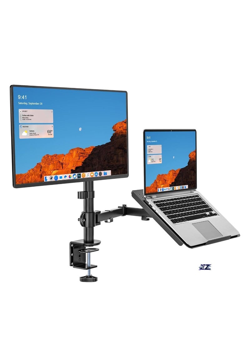 ELTRAZONE Laptop and Monitor Stand – Fully Adjustable Mount with Laptop Tray for 1 Notebook up to 17 Inches and 1 Screen up to 27 Inches, 22 lbs Capacity (M001LP), Black  - Image 1