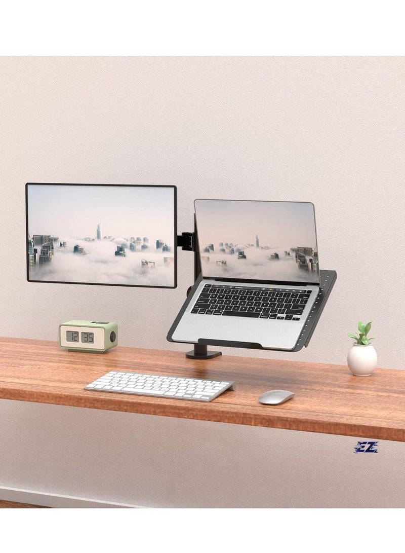 ELTRAZONE Laptop and Monitor Stand – Fully Adjustable Mount with Laptop Tray for 1 Notebook up to 17 Inches and 1 Screen up to 27 Inches, 22 lbs Capacity (M001LP), Black  - Image 2