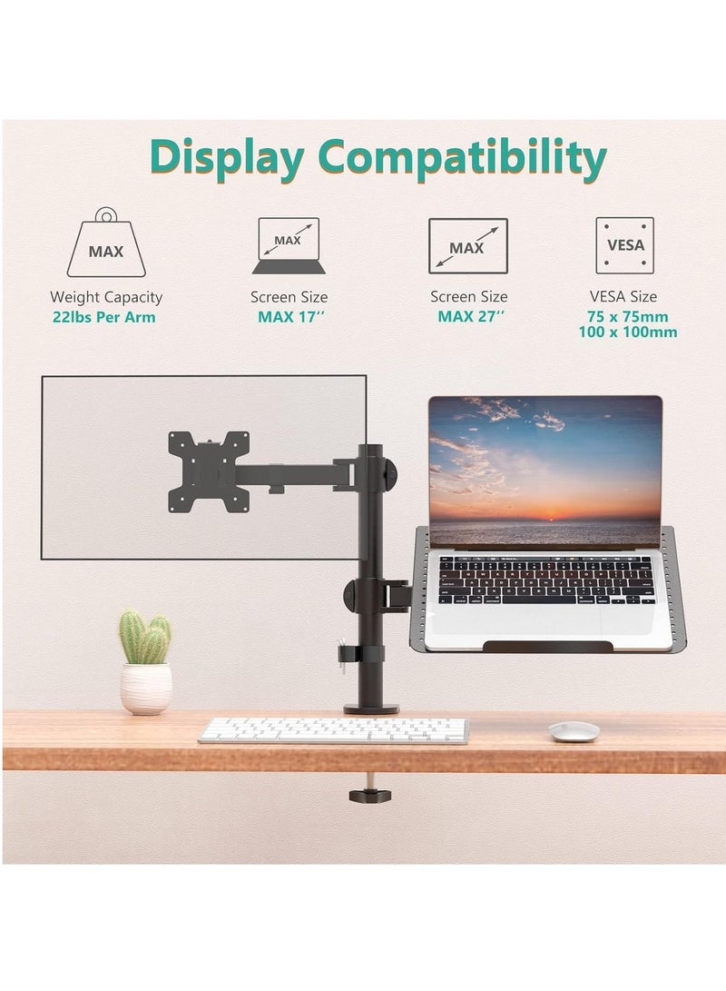 ELTRAZONE Laptop and Monitor Stand – Fully Adjustable Mount with Laptop Tray for 1 Notebook up to 17 Inches and 1 Screen up to 27 Inches, 22 lbs Capacity (M001LP), Black  - Image 3