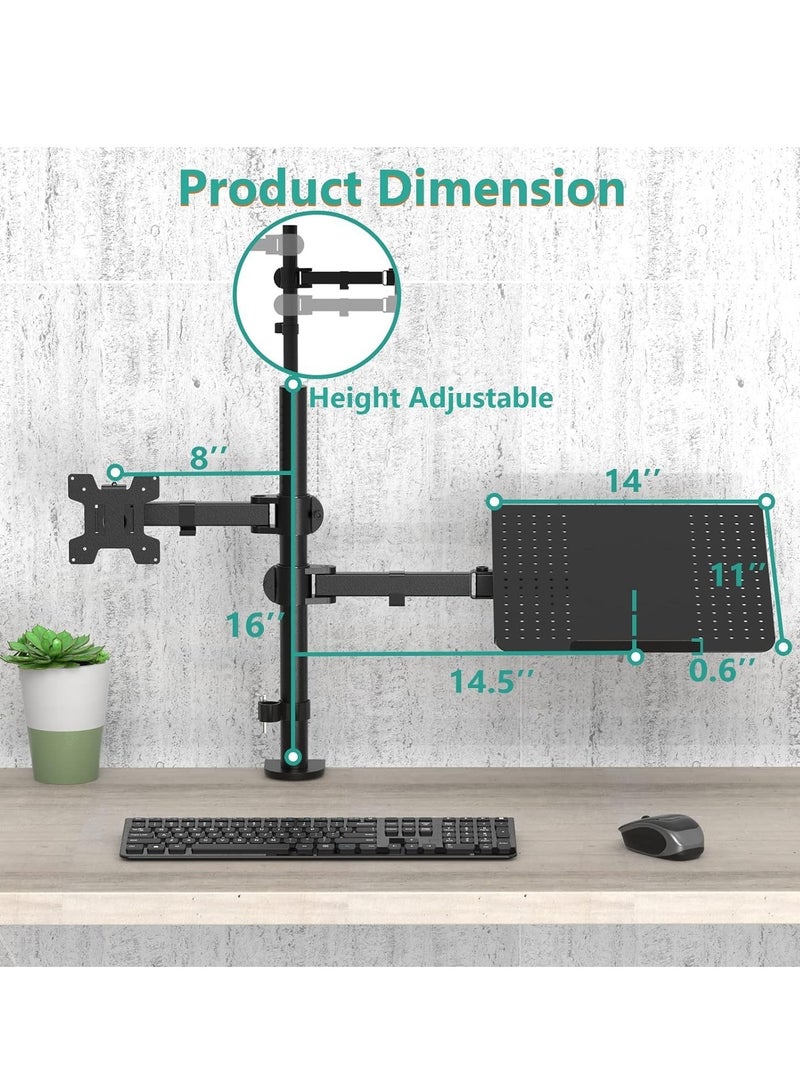 ELTRAZONE Laptop and Monitor Stand – Fully Adjustable Mount with Laptop Tray for 1 Notebook up to 17 Inches and 1 Screen up to 27 Inches, 22 lbs Capacity (M001LP), Black  - Image 5