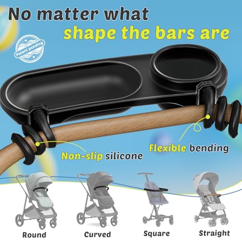 Boffinby Universal Snack Tray for Stroller, Cup Holder Tray with Flexible Silicone Arm Gripper, Stays in Place Tray Attachment for Toddler & Kids, Snacking On The Go, Stroller Travel Accessories, Universal Fit - Image 2