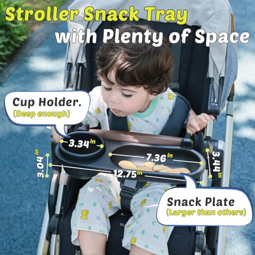 Boffinby Universal Snack Tray for Stroller, Cup Holder Tray with Flexible Silicone Arm Gripper, Stays in Place Tray Attachment for Toddler & Kids, Snacking On The Go, Stroller Travel Accessories, Universal Fit - Image 3