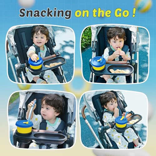 Boffinby Universal Snack Tray for Stroller, Cup Holder Tray with Flexible Silicone Arm Gripper, Stays in Place Tray Attachment for Toddler & Kids, Snacking On The Go, Stroller Travel Accessories, Universal Fit - Image 5
