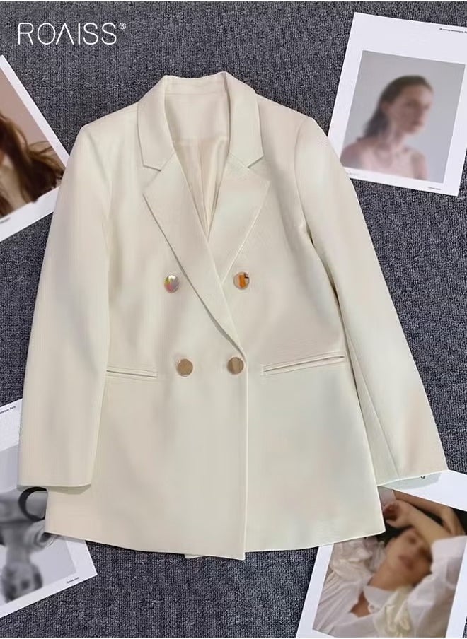 roaiss Women's Casual Business Blazer Fashion Casual Solid Color Office Coat Classic Lapel Button Open Placket Coat  - Image 1