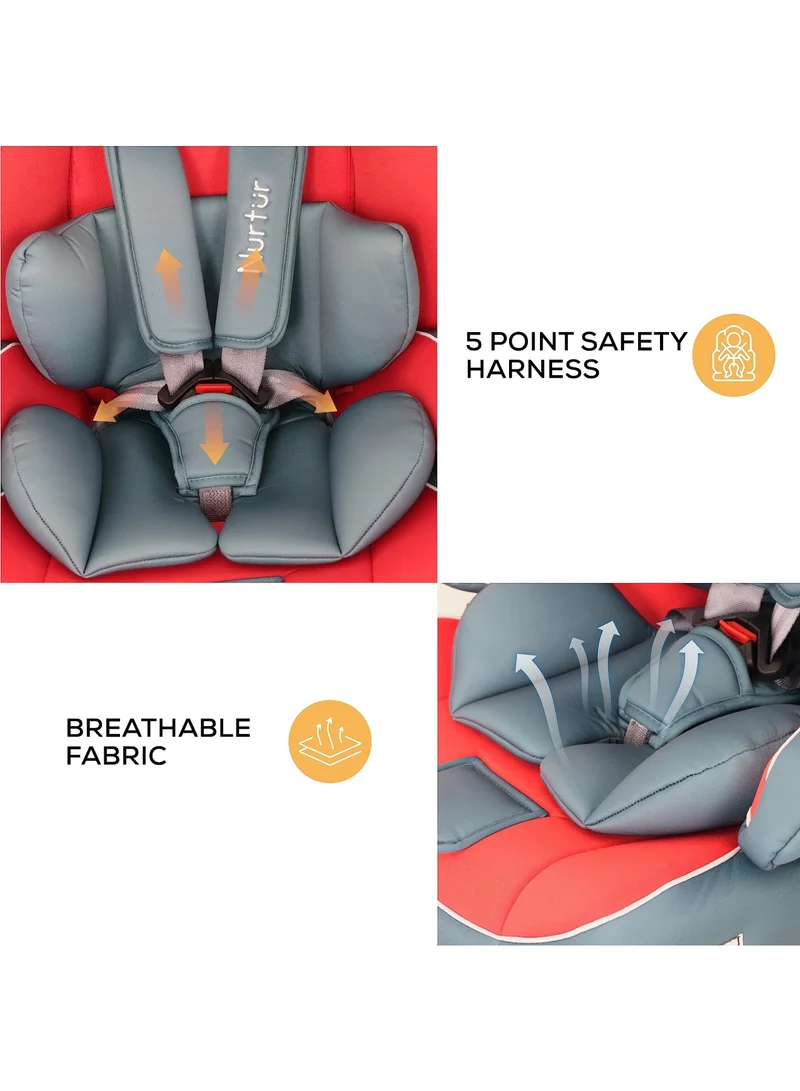 Nurtur All-in-one Ragnar Convertible Car Seat, ultra-slim design with Rear-Facing, Forward-Facing, and Belt-Positioning Booster (Group 1/2/3), Upto 36kg - Grey / Red