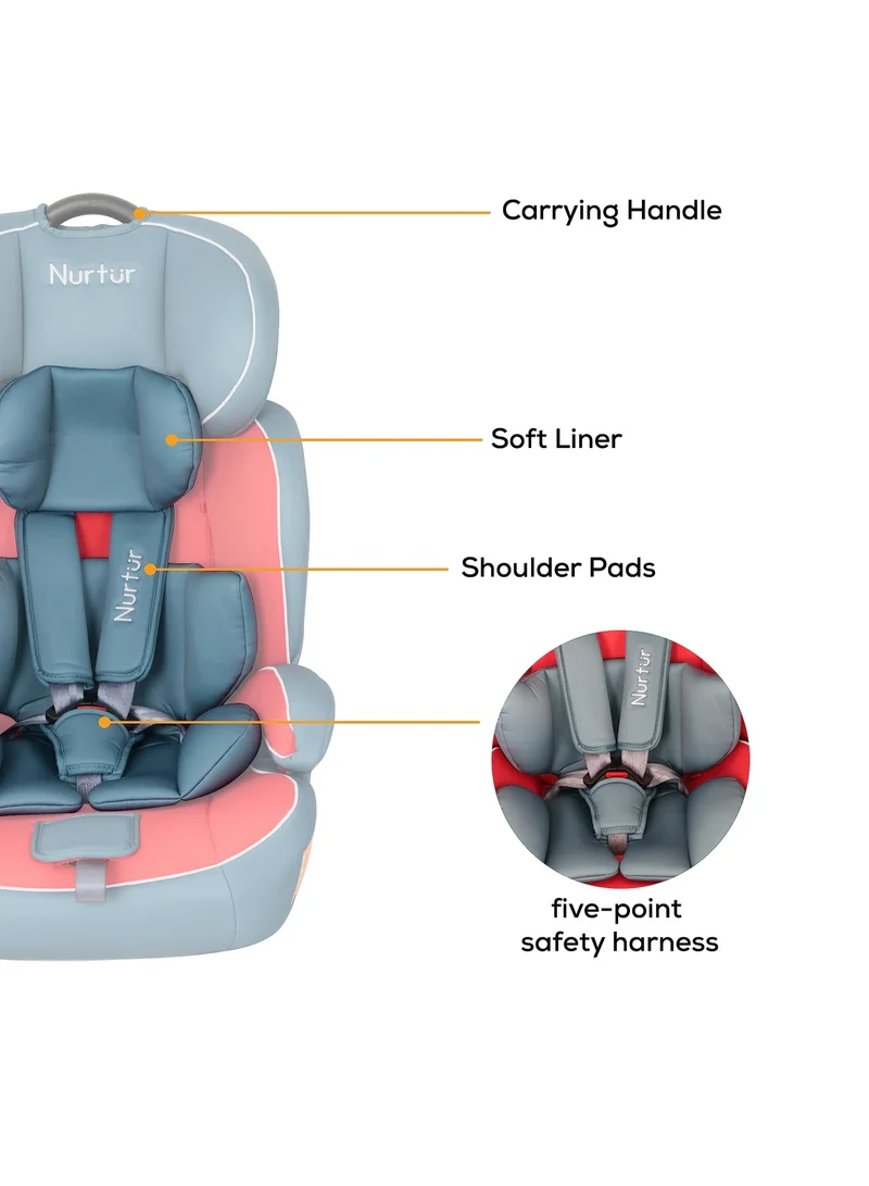 Nurtur All-in-one Ragnar Convertible Car Seat, ultra-slim design with Rear-Facing, Forward-Facing, and Belt-Positioning Booster (Group 1/2/3), Upto 36kg - Grey / Red