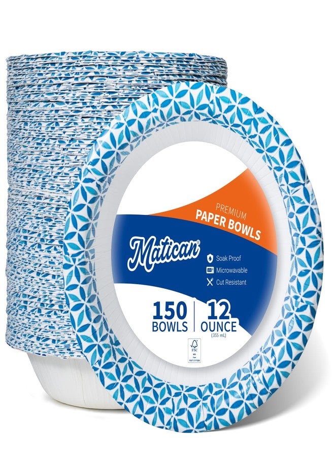 MATICAN Paper Bowls 12 oz, 150-Count Disposable Bowls, Heavy Duty Soak-Proof and Microwave-Safe Paper Bowls with Infinity Petal Design, Great for Soup, Salad, Snacks, and Party Use - Image 1