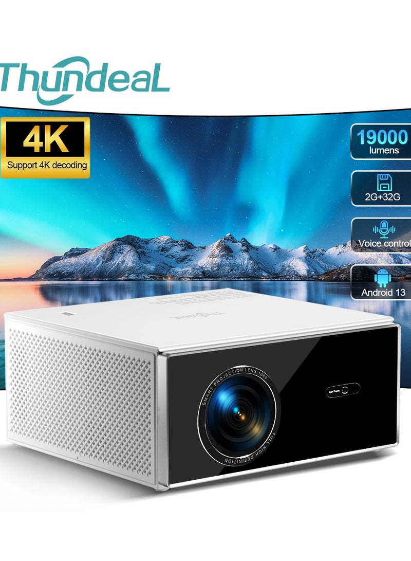 ثونديل جهاز عرض مزود بشبكة واي فاي 6 وبلوتوث، جهاز عرض محمول يدعم دقة 4K 1080 بكسل، التركيز التلقائي وحجر الزاوية، التكبير، فيلم أصلي بدقة 1080 بكسل، جهاز عرض سينمائي منزلي متوافق مع/HDMI/USB/الهاتف/الكمبيوتر المحمول/عصا التلفزيون - Image 1