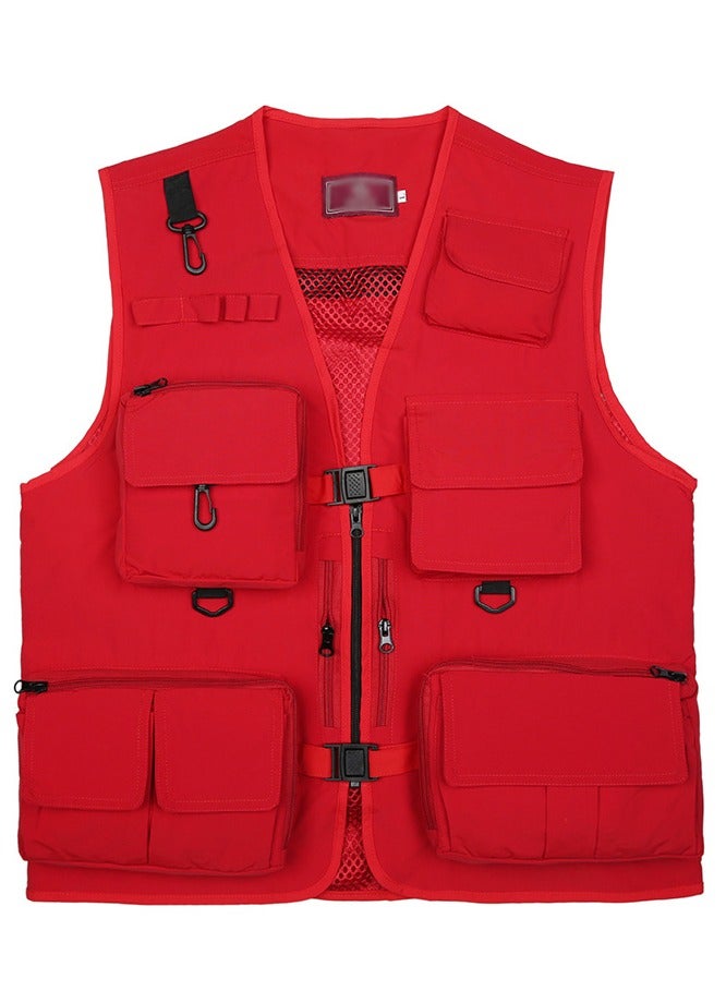 NIBEMINENT Outdoor Multi Pockets Fishing Photography Vest Summer Mesh Jackets Quick Dry Waistcoat Red - Image 2
