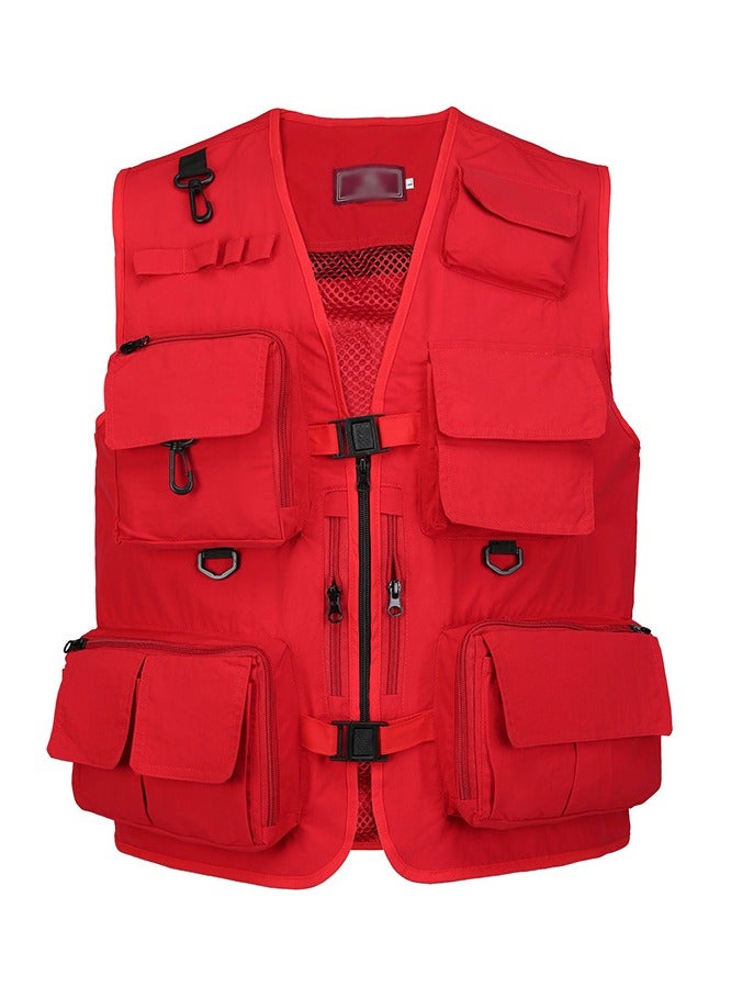 NIBEMINENT Outdoor Multi Pockets Fishing Photography Vest Summer Mesh Jackets Quick Dry Waistcoat Red - Image 1